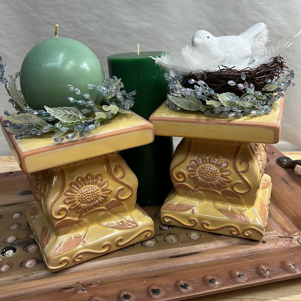 SL@H Vintage Tuscan Glazed Candle Stand-PAIR